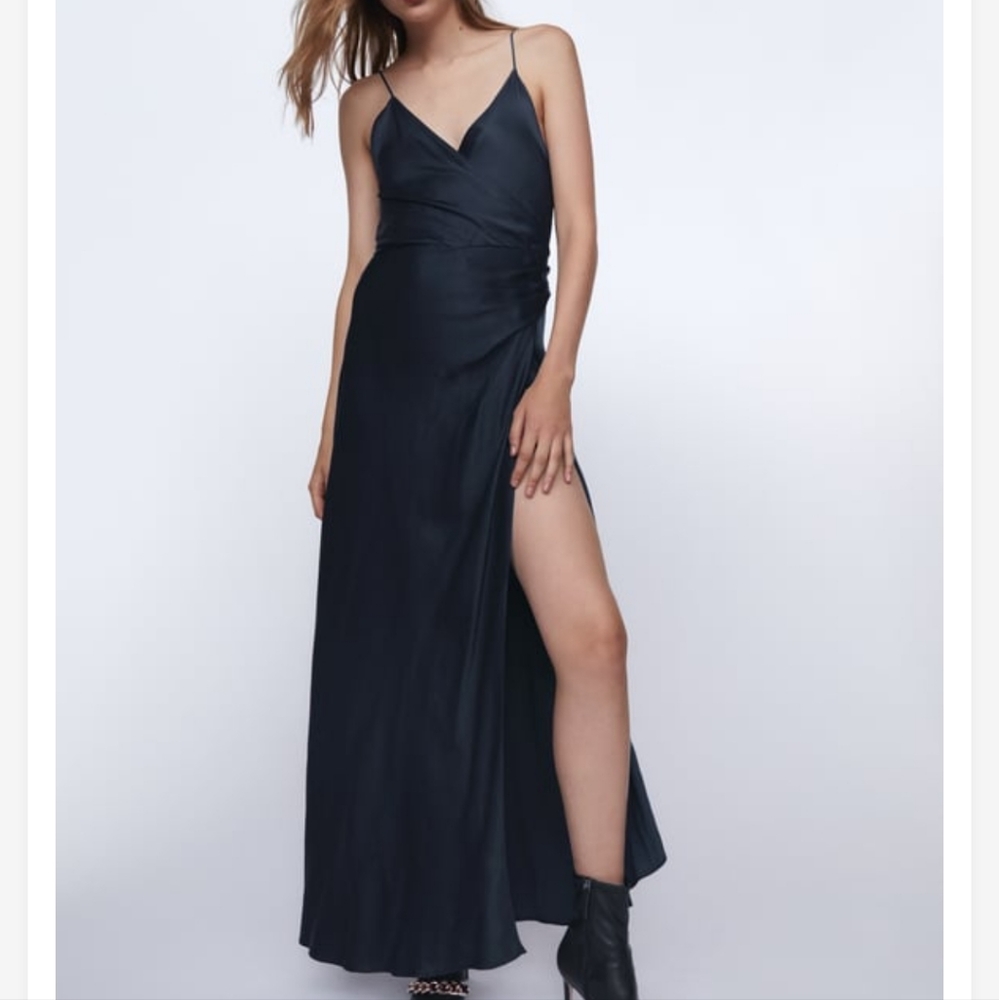 Zara Navy Satin Dress